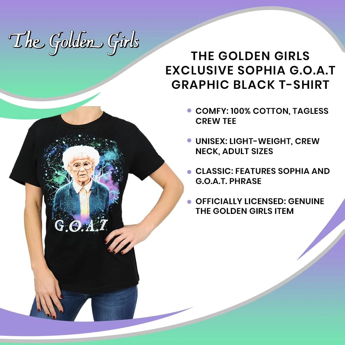 Bioworld The Golden Girls Exclusive Sophia G.O.A.T Graphic Black T-Shirt 7 Bioworld The Golden Girls Exclusive Sophia G.O.A.T Graphic Black T-Shirt - Image 7