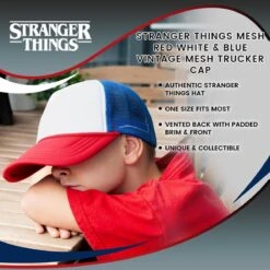 Stranger Things Mesh Red White & Blue Vintage Mesh Trucker Cap -LOUNGEFLY Store FCM 01310 CGR
