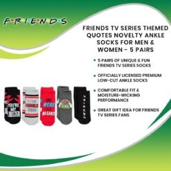 Friends TV Series Themed Quotes Novelty Ankle Socks For Men & Women - 5 Pairs -LOUNGEFLY Store HYP TK475 CGR