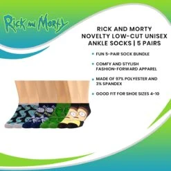 Rick And Morty Novelty Low-Cut Unisex Ankle Socks | 5 Pairs -LOUNGEFLY Store HYP TK655 CGR