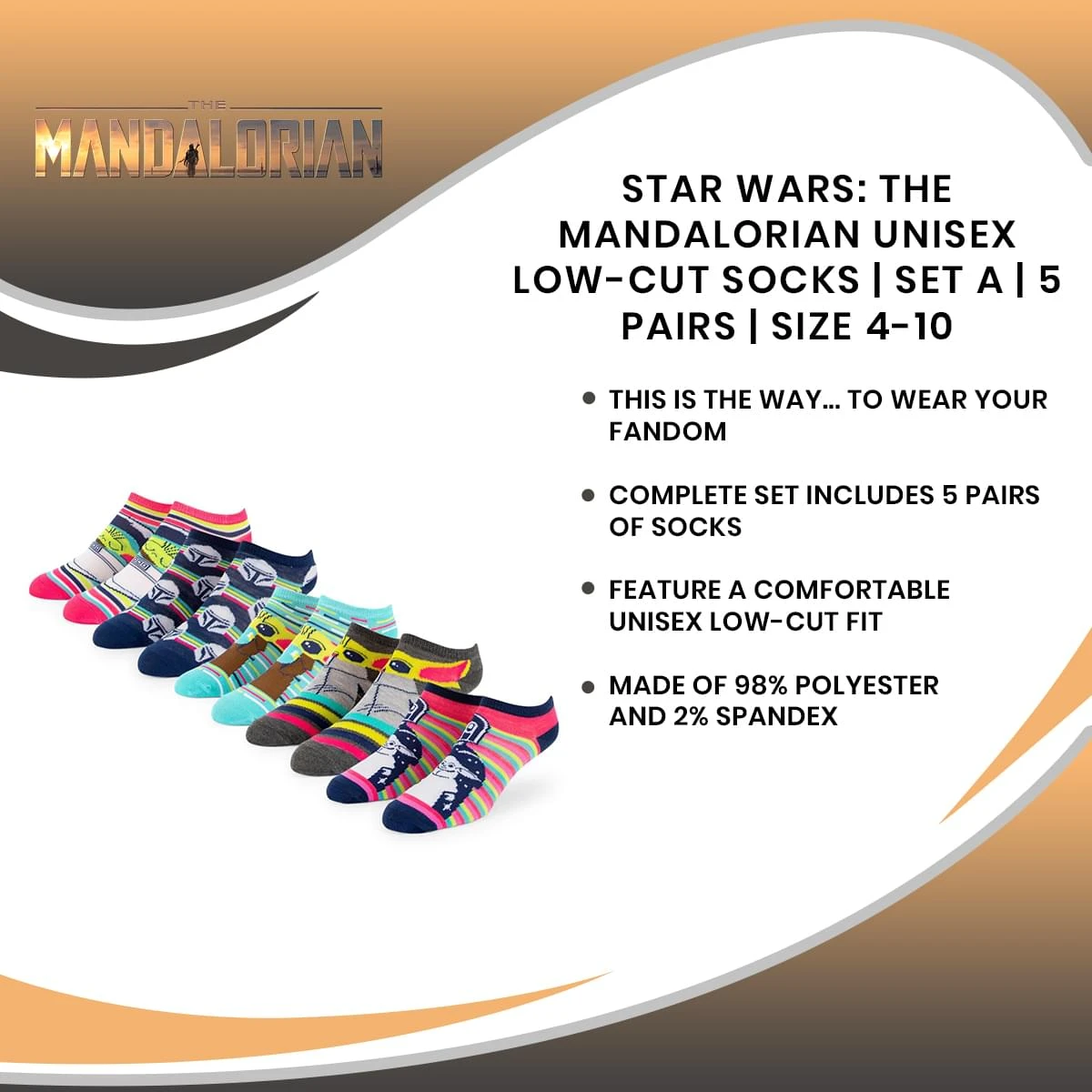 Star Wars: The Mandalorian Unisex Low-Cut Socks | Set A | 5 Pairs | Size 4-10 7 Star Wars: The Mandalorian Unisex Low-Cut Socks | Set A | 5 Pairs | Size 4-10 - Image 7