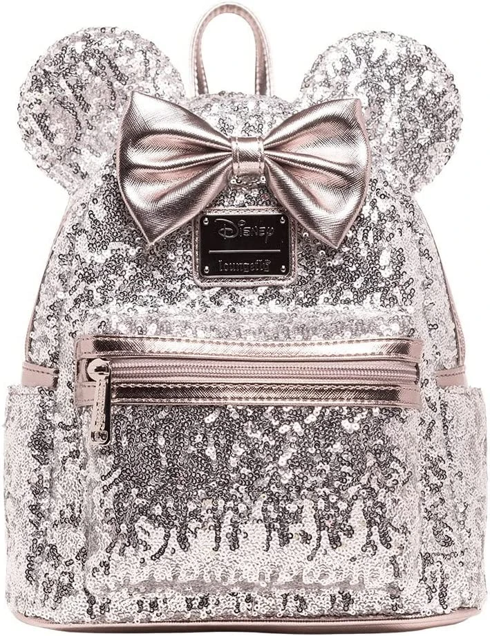 Disney Mini Backpack Minnie Mouse Silver Sequin Loungefly 1 Disney Mini Backpack Minnie Mouse Silver Sequin Loungefly