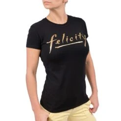 Felicity Gold Logo Junior's Black Cotton T-Shirt -LOUNGEFLY Store RPJ F3JS2001S CB