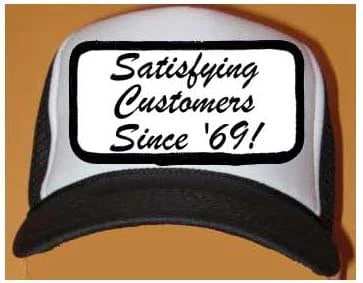 Satisfying Customers Since '69 Black & White Mesh Cap Hat 1 Satisfying Customers Since '69 Black & White Mesh Cap Hat