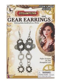 Forum Novelties Steampunk Gear Silver Earrings Adult Costume Jewelry