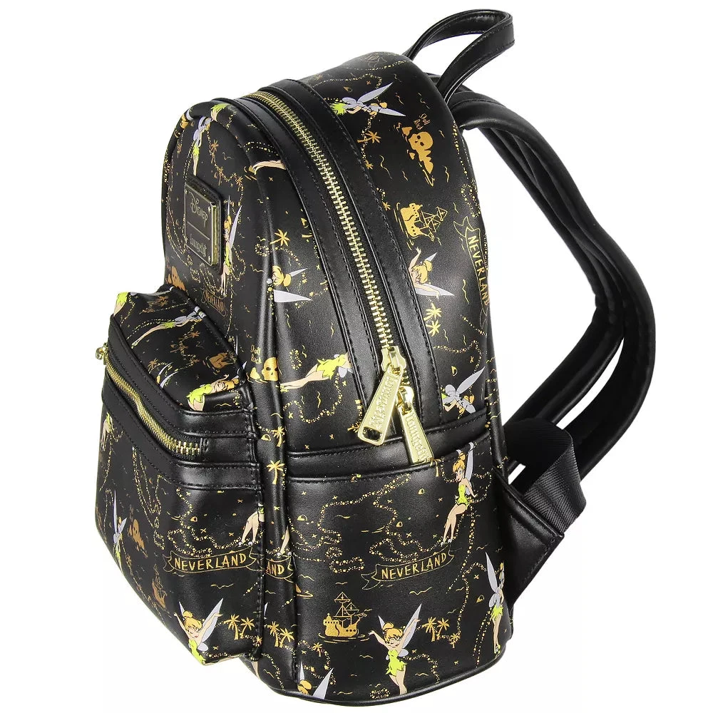 Disney Mini Backpack Tinkerbell Gold Neverland Map AOP Loungefly 2 Disney Mini Backpack Tinkerbell Gold Neverland Map AOP Loungefly - Image 2